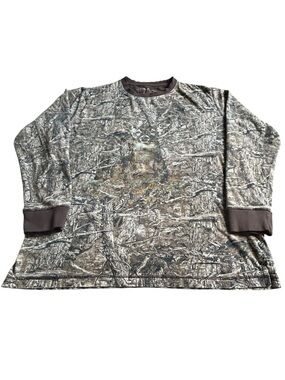 Camo Deer Graphic Long Sleeve Shirt Mens M Streetwear Y2K Nature